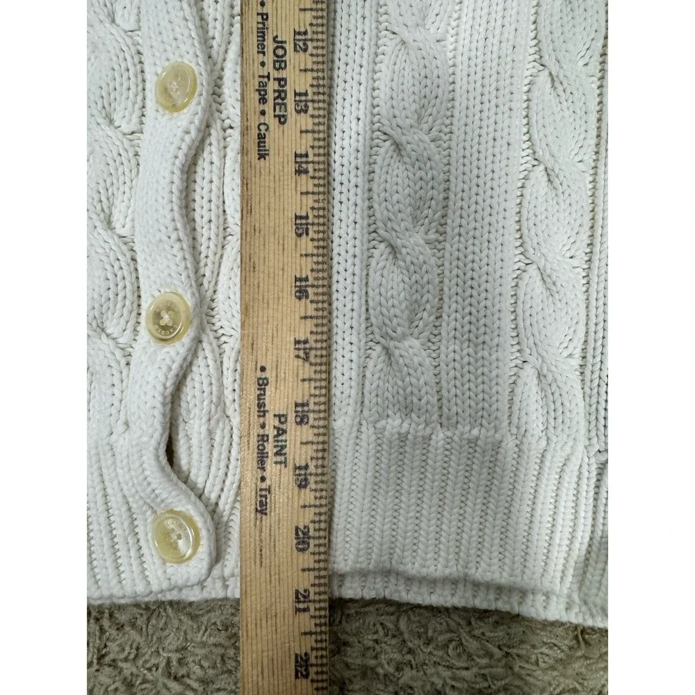 Lauren Ralph Lauren White Chunky Cable Knit Button Up Mock Neck Cardigan Size XL
